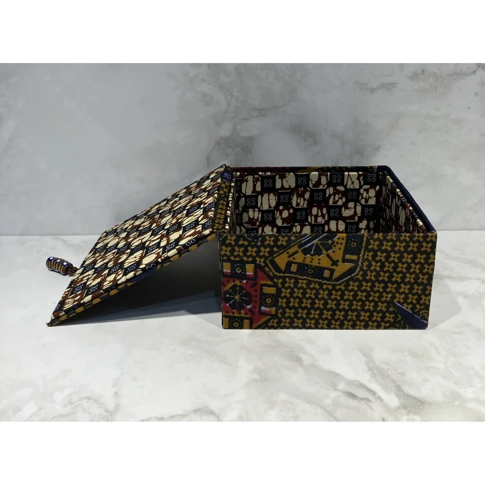 Fabric Keepsake Gift Box Geometric Boho Print Purple Red Gold Velour Lining  6